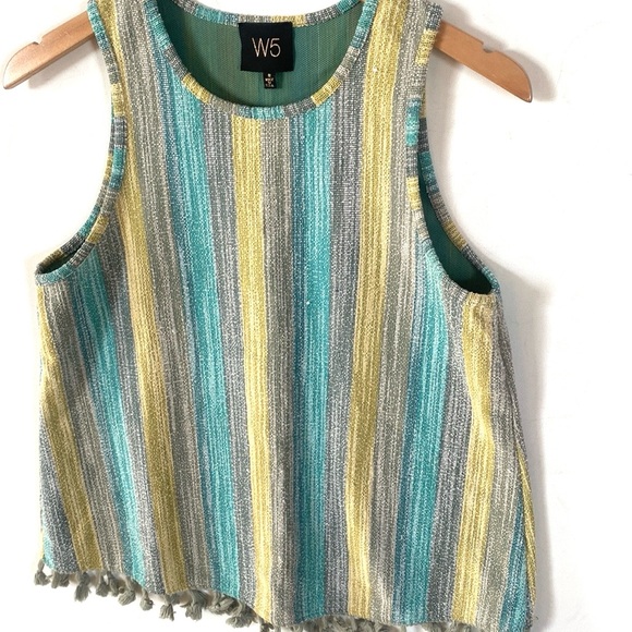 (BN49) Anthropologie W5 sleeveless multicolored tasseled hem top, Size small - Picture 4 of 8